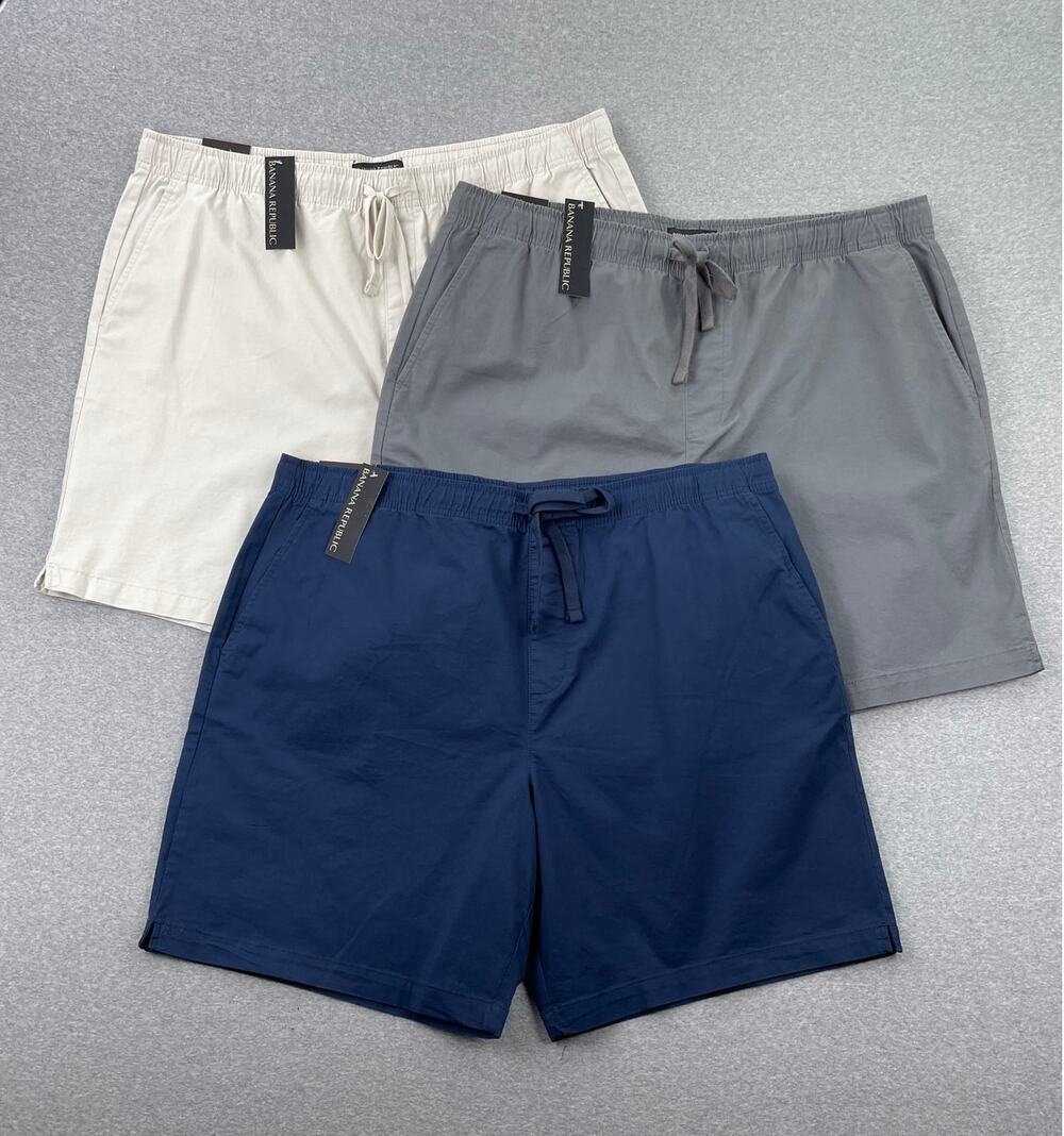 NWT Lot of 3 Banana Republic Mens XXL Pull-On Shorts Khaki Gray Blue Cotton